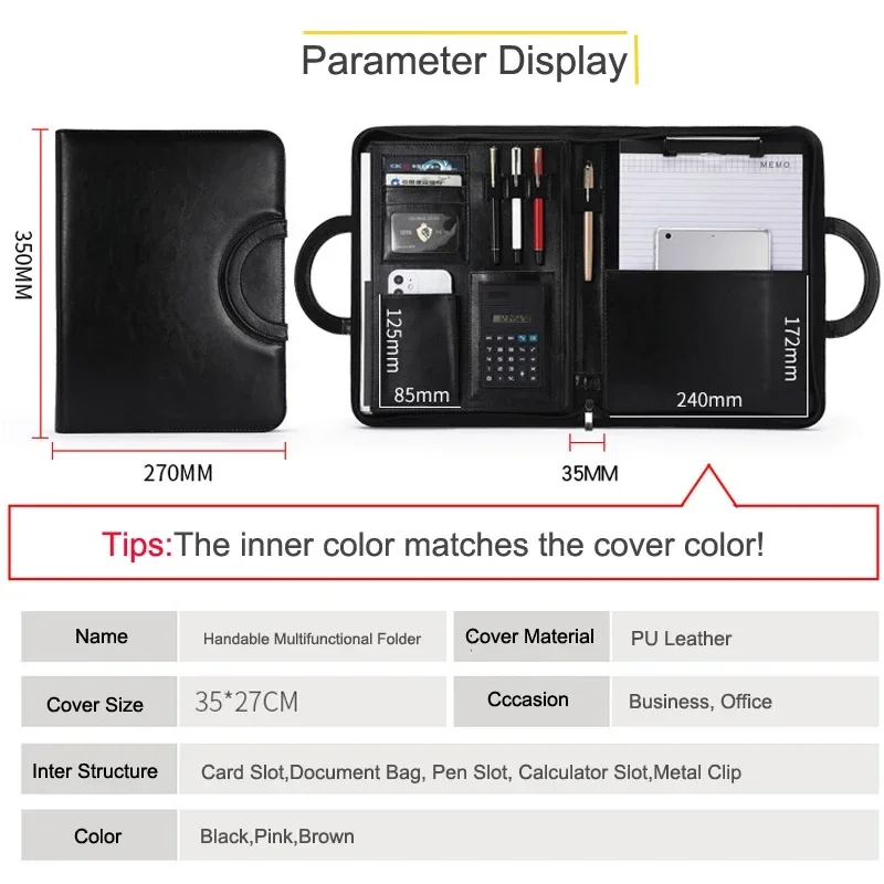 مجلد محفظة جلدي محمول مقاس A4 من جامعة المحمولة لحقيبة حامل Ipad للمستندات للرجال والنساء ومكتب منظمات المكتب