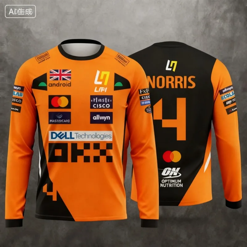 

Lando Norris NO.4 New Racing Style Long Sleeved T-shirt, Extreme Sports Racing Suit, Breathable Long Sleeved Sportswear