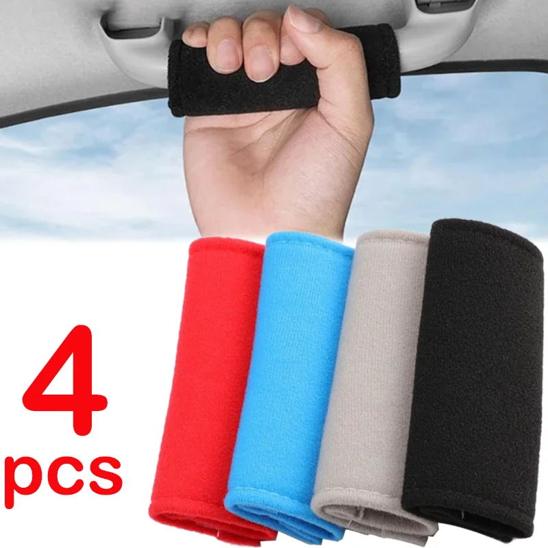 4PCS Car Short Plush Pulling Gloves Winter Universal Cars Armrest Non-slip Warm Protective Cover Auto Interior Accessories