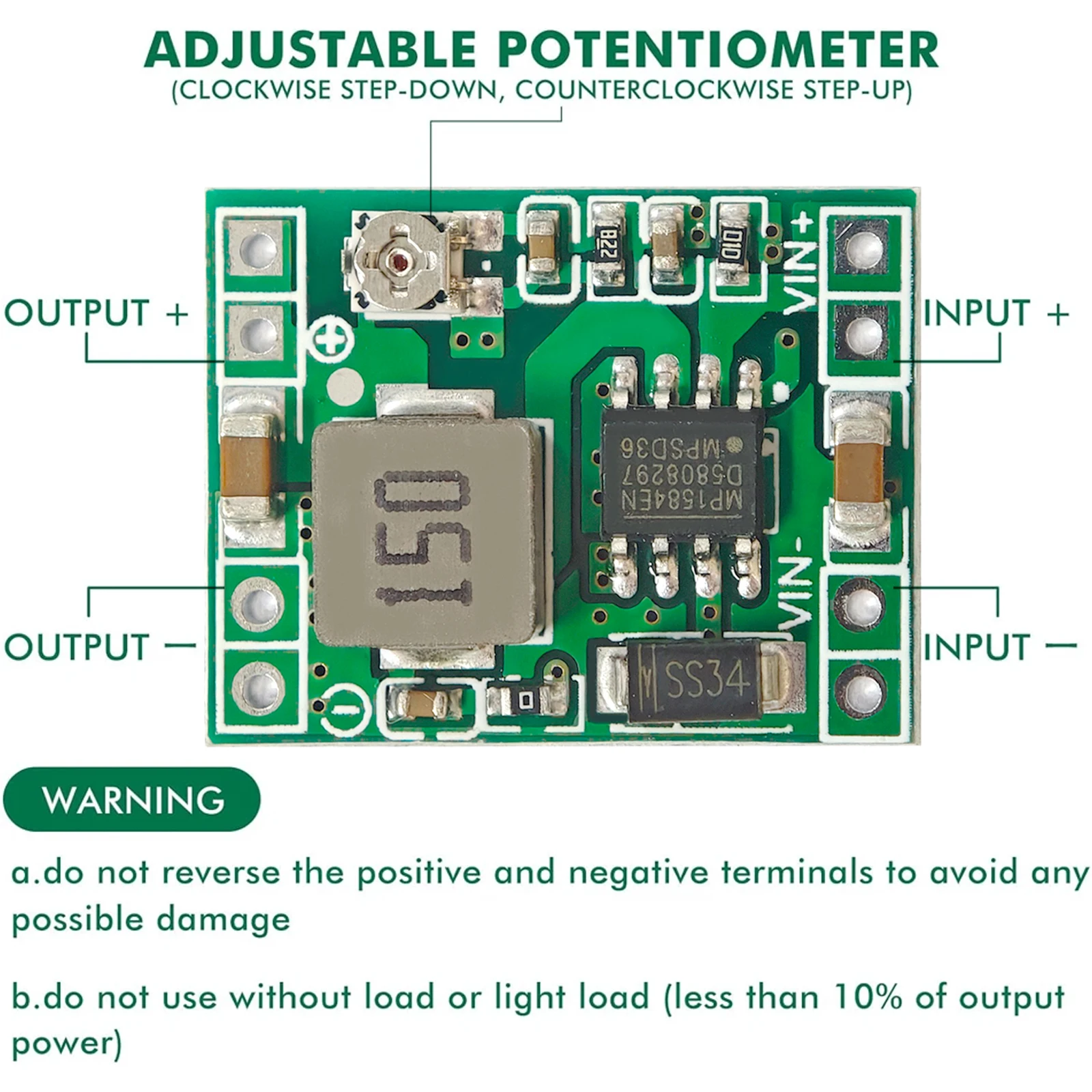 1-10 Stück MP1584EN Einstellbarer 3A DC-DC-Wandler Step-Down-Spannungsregler-Modul Ersatz für LM2596s MP1584 DC-DC-Buck-Board – Detail 3