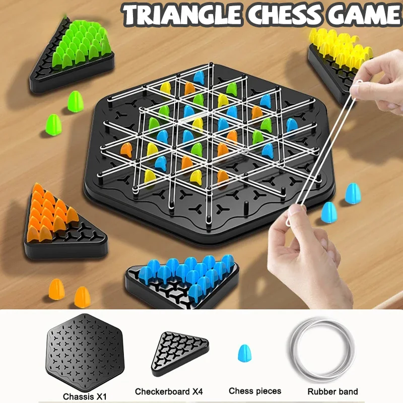 Chain Triangle Chess Game Board Game Rubber Band Geometry Puzzle Party Battle Set for Family Multiplayer Logical Thinking