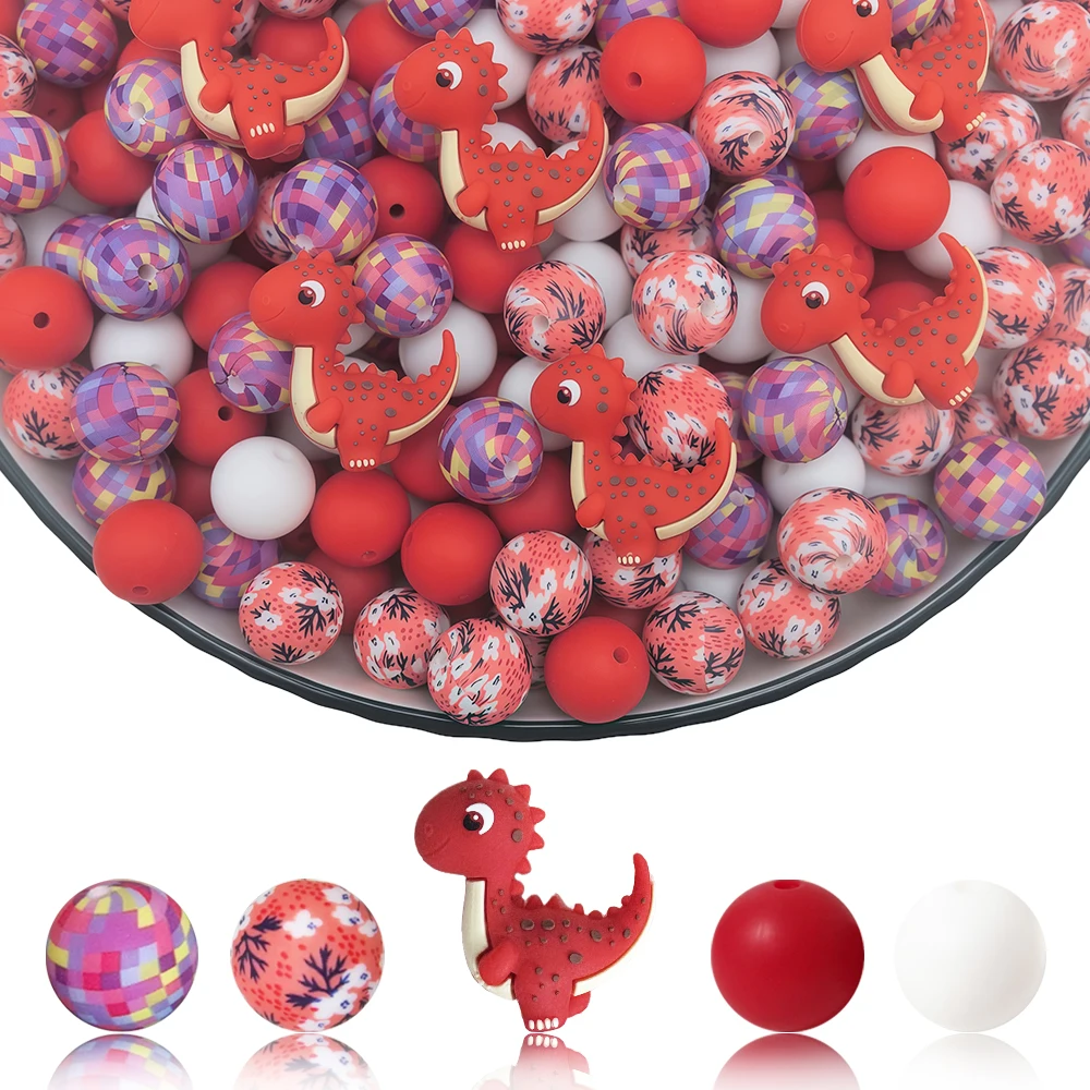25-teiliges 3D-Silikonperlen-Set für Dinosaurier und Ei, perfekt für handgefertigte DIY-Kunsthandwerke wie Schlüsselanhänger, Halsketten, Armbänder usw