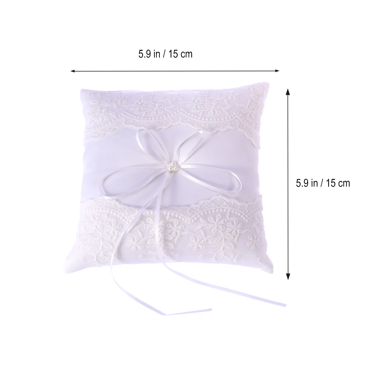 20X20Cm خاتم الزواج وسادة وسادة الزفاف الدانتيل اللؤلؤ مزين المدمجة حلقة حامل وسادة لحفل حفلة خطوبة