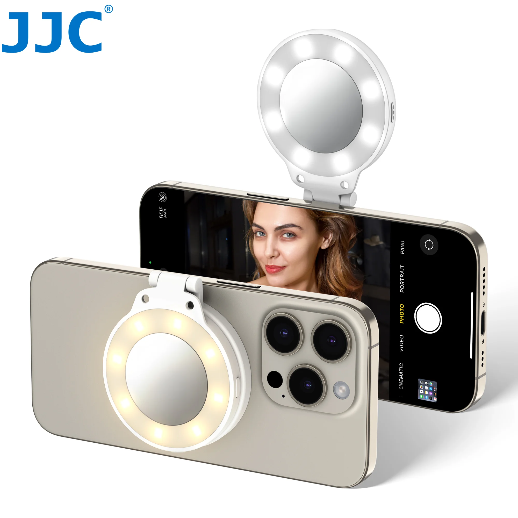 JJC Magnetic Selfie Ring Light Adjustable Color 180°Flip for iphone 16 15 Pro Max 14 Pro Max Max Phone Magnetic Stand Bracket