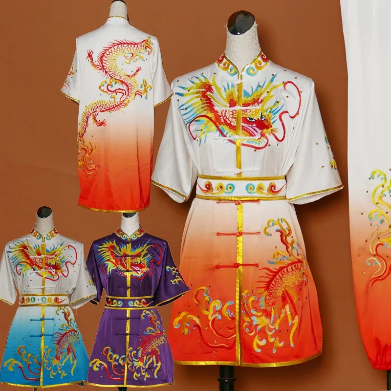 

Custom Tailored Kung Fu Long Fist and Tai Chi Martial Arts Uniform for Competition Embroidered Dragon Clothes