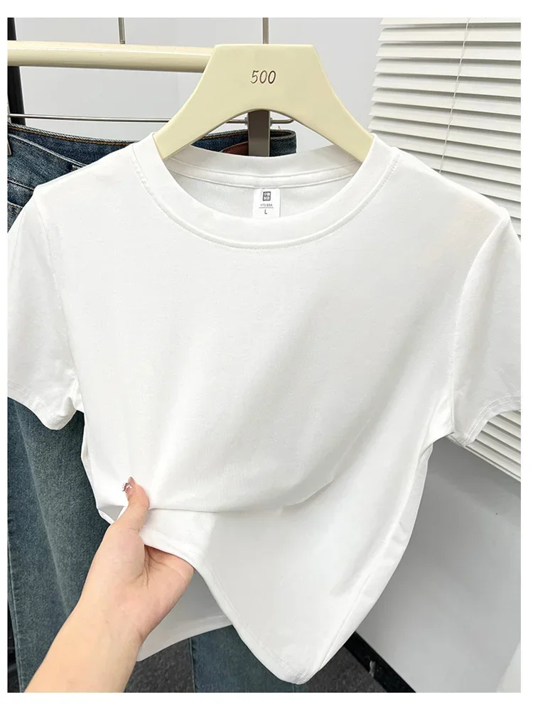 2026 Sommer Neue Hochwertige Lässige T-Shirts Sexy Kurzarm Modischer Trend Einfarbige Damenkleidung Y2k Tops – Detail 9