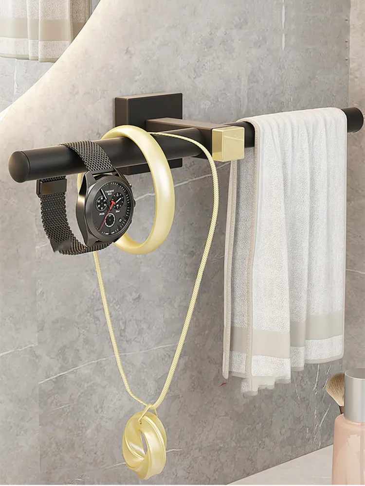 Bathroom Accessories  Towel Bars Space Aluminum Towel Holder Restroom Towel Rack 30CM/40CM/50cmBlack Gold And Single Double Rod