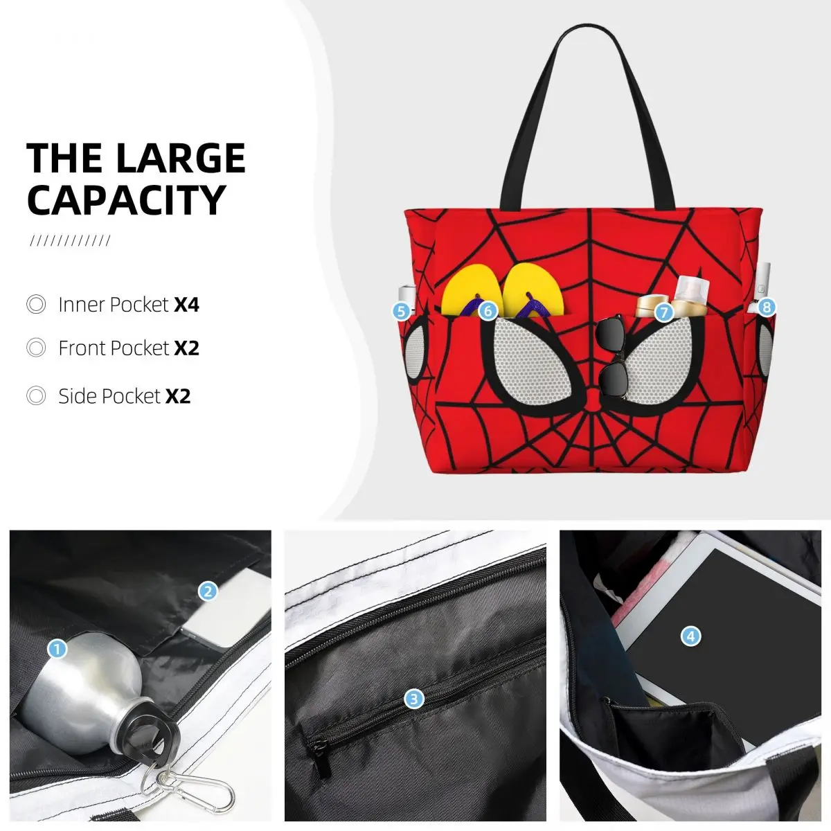 Grand sac fourre-tout de plage Spider Man pour femme, sacs fourre-tout étanches pour voyage