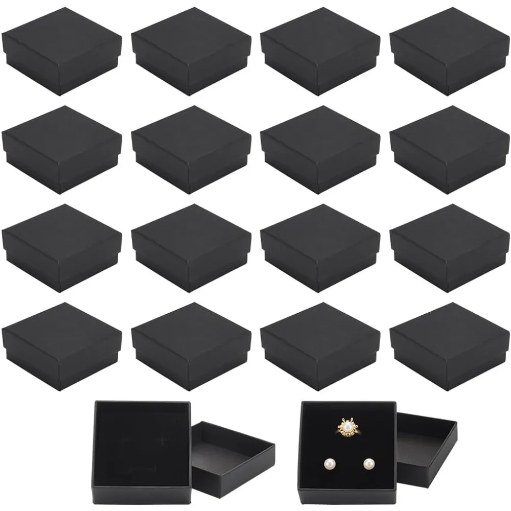 

24 Pack Black Jewelry Gift Boxes Bulk 2.75x2.75x1.2 Inch Cardboard Jewelry Boxes Kraft Case with Sponge Pad for Necklace
