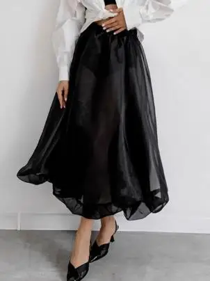 

Sexy Perspective Mesh High Waist Skirt Summer Fashion New Puff Skirt High Waist Solid Color A-Line Perspective Half Length Skirt