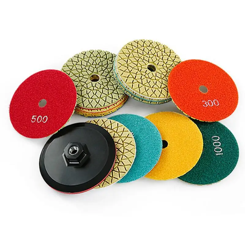 7-teiliges Set 4 Zoll 100mm Diamant-Harz-Polierpads Nass-Schleifscheibe zum Schleifen und Polieren von Stein, Granit, Marmor, Keramikfliesen – Detail 9