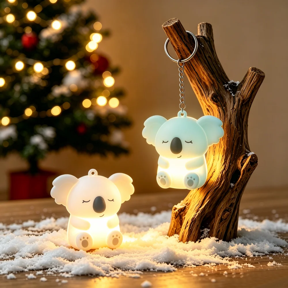 Cute Koala LED Night Light Keychain Soft Silicone Animal Pendant for Backpack/Bike/Desk Decor Warm Glow Xmas Gift for Kids Girls