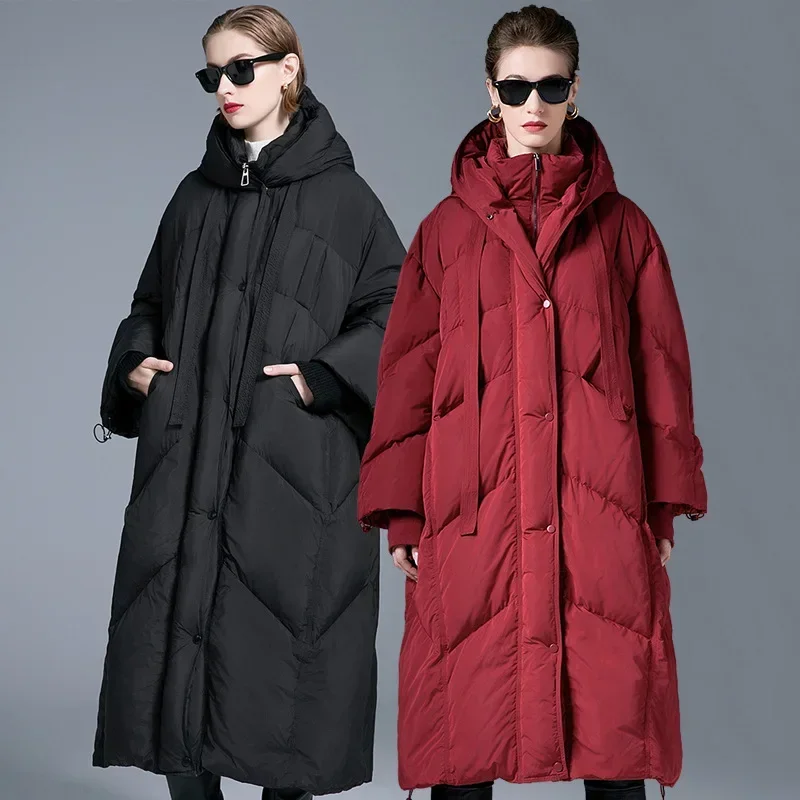 Winter Nieuw Origineel Ontwerp Dames Lange Verdikte Eend Donsjack Losse Plus Size Witte Eendenveren Jas Comfortabel Gewatteerd