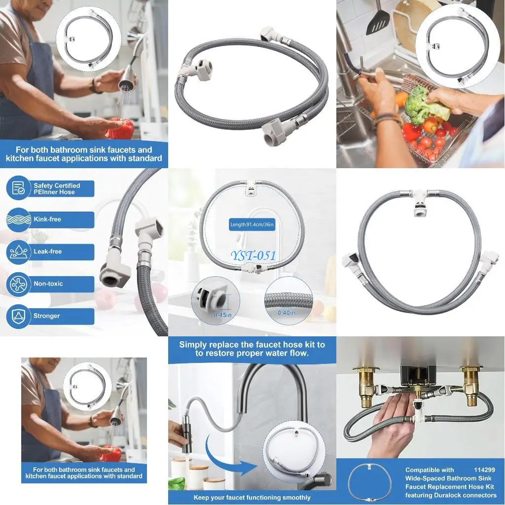 

E15A 114299 Supply Hose for Bathroom and Kitchen Sink Faucets Easy to Install