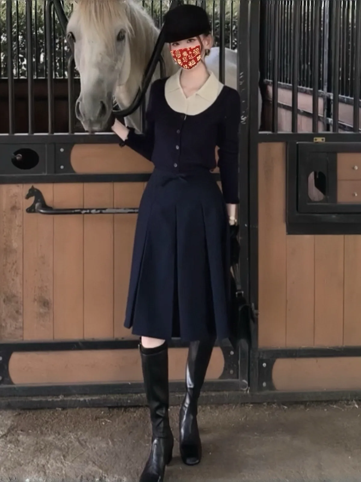 plus Size Knitted Two-Piece Set with Color Block Skirt for Women Autumn Fashion High Waist Pure Color Long Sleeve High Quality