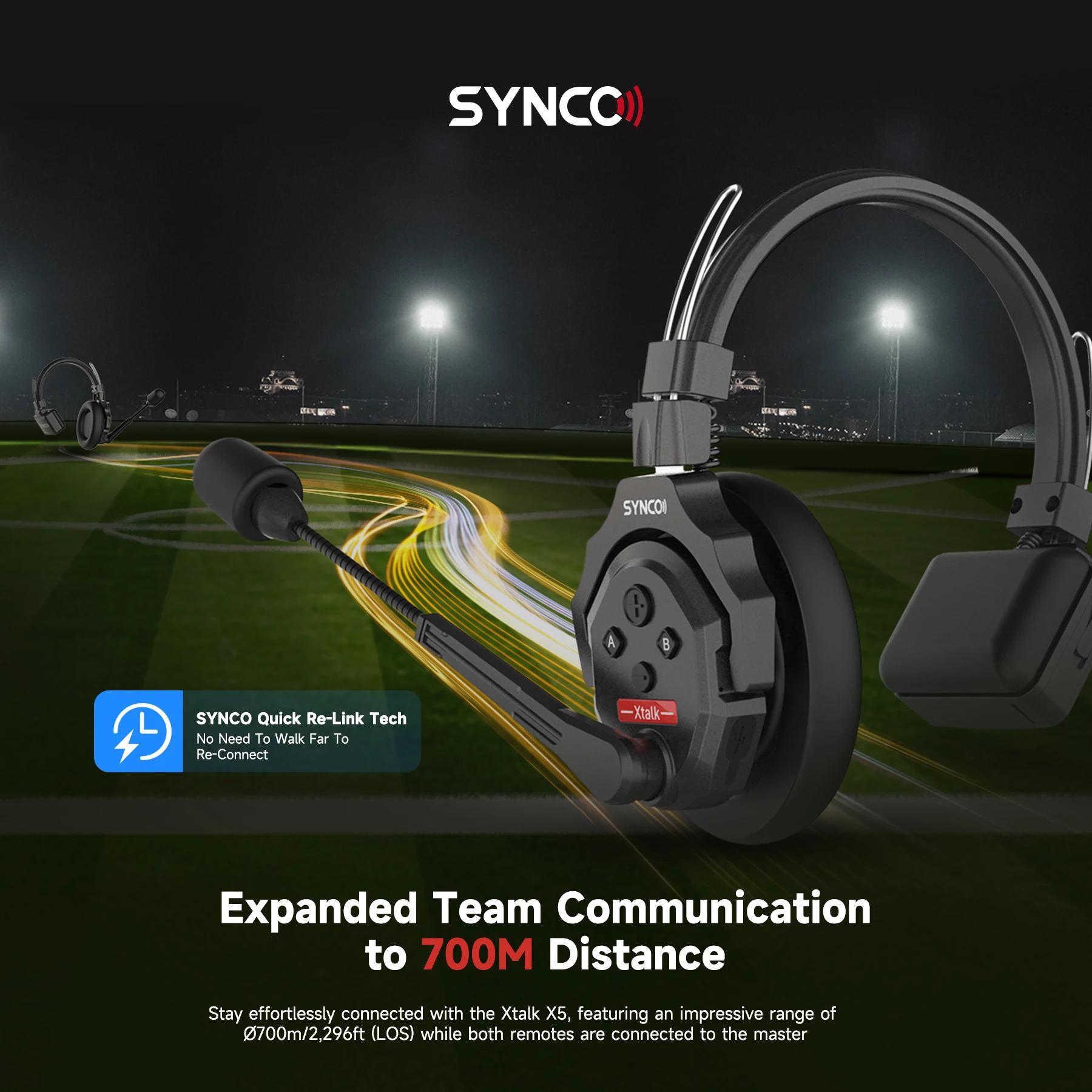 Synco XTalk X5 2.4GHz Wireless Intercom System Remote Headsets  Wireless Microphone Expanded Team Communication to 700M Distance