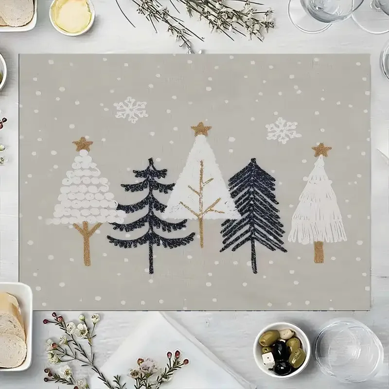 2/4/6 Stück Weihnachtsbaum-Tischsets – rechteckig, Weihnachtsdekoration, geeignet für Urlaubsessen und Partys, Tischset für Tisch