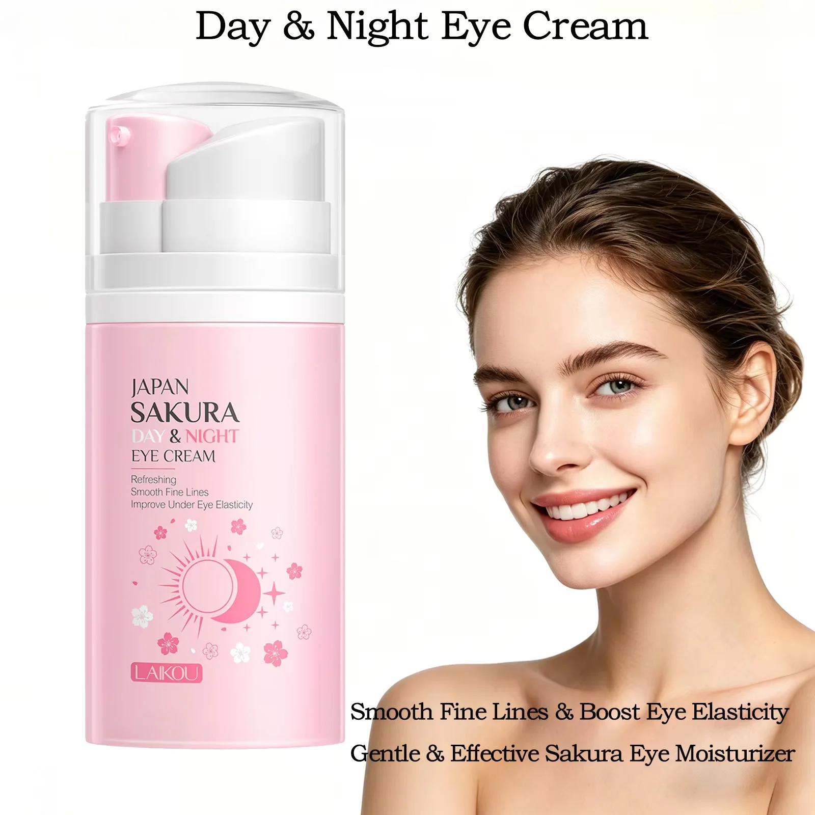LAIKOU Japan Sakura Day Night Eye Cream Sakura Extract Refreshing Hydrating Smooth Fine Lines Improve Under Eye Elasticity