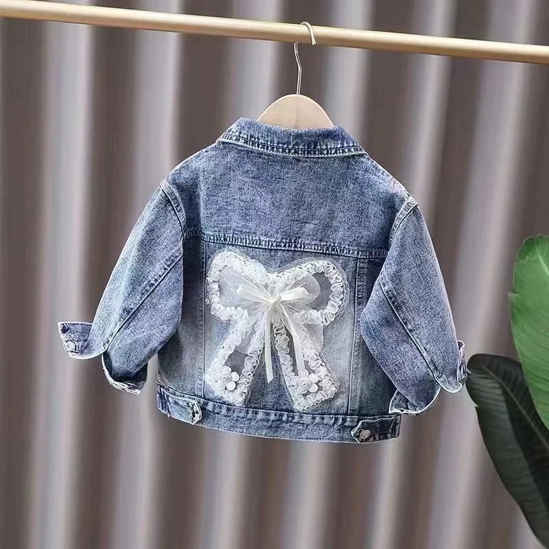 

Girl's Coat Spring 2024 New Children's Denim Top Autumn Children's Trendy Flower Little Girl Top Versatile Trend