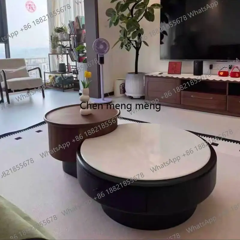 Mesas de centro redondas blancas, decoración de diseño negro, mesas de centro nórdicas modernas, Muebles para sala de estar, Muebles para el hogar