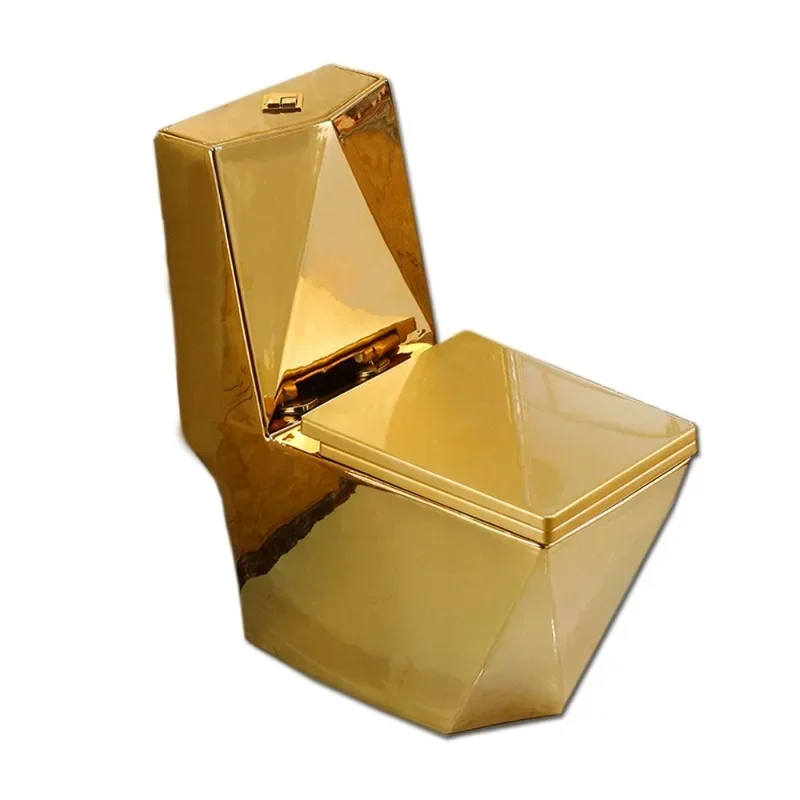 Electroplating One piece gold toilet ceramic s trap Golden diamond toilet