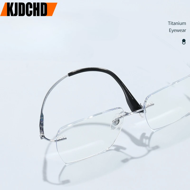 

Очки без оправы из чистого титана, очки большого размера, модные деловые очки, оптическая оправа для очков по рецепту, женская и мужская