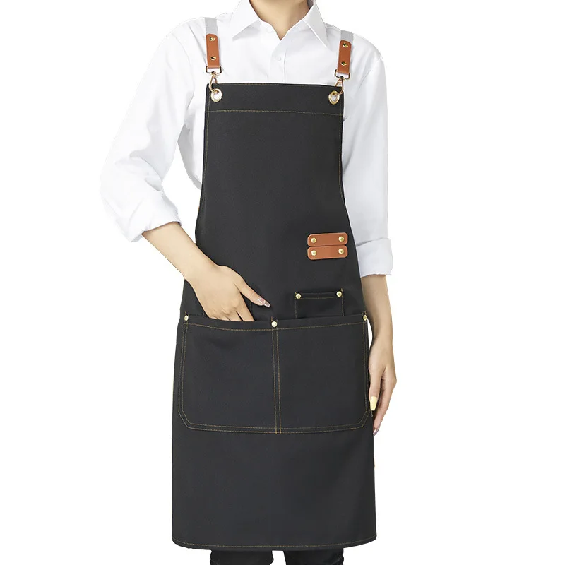 Waterproof Canvas Apron for Men Women Restaurant Coffee Shop Waiter Waitress Chef with Adjustable Waist Strap