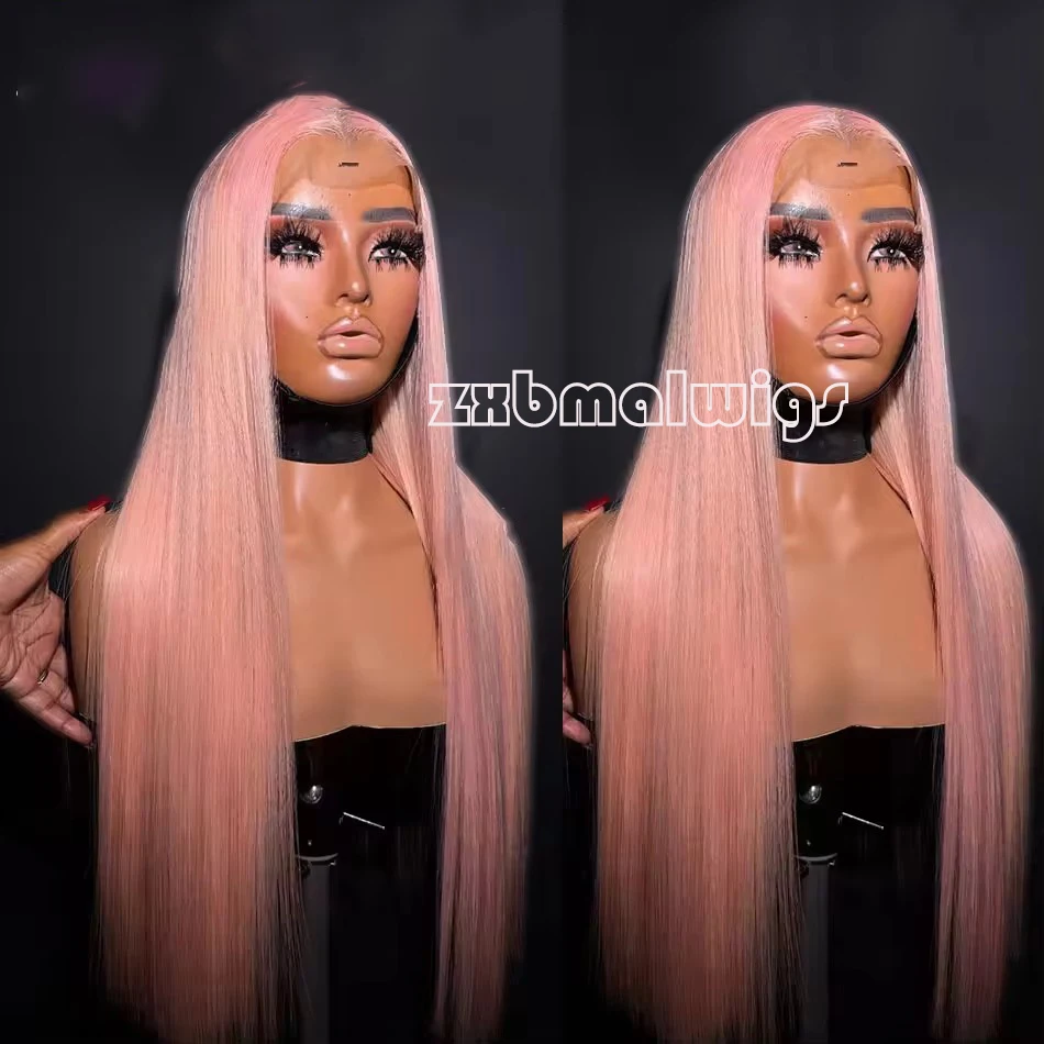 

Synthetic Hair Soft Long Pink Straight 13X4 Lace Front Wig For Black Women BabyHair Glueless Preplucked Daily