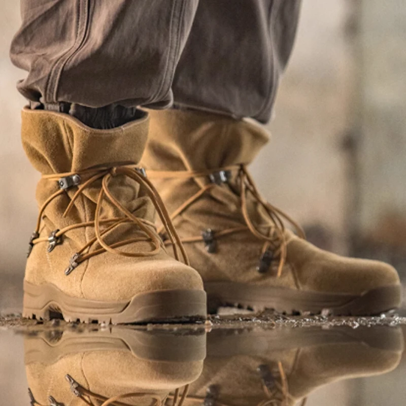 Men's Suede Brown Cross Straps Desert Boots High Top Retro Work Boots Outdoor Casual Lace-Up Non-Slip Warm Combat Boots