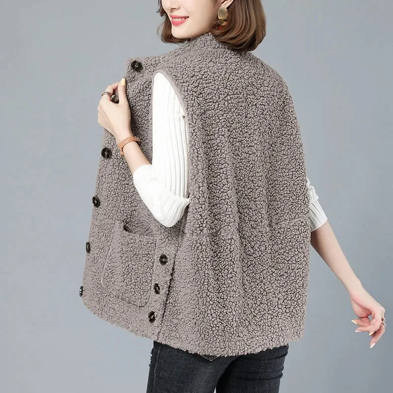 Fleece Coat For Women\'s Vest 2024 New Autumn Sleeveless Vests For Women Jacket Fashion Faux Lamb Fur Casual Waistcoat Female