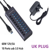 USB3.0 10 Port  Hub High Speed USB Splitter with Stand-Alone Switch Support 5Gbps Data USB Charging Station Computer Accessories