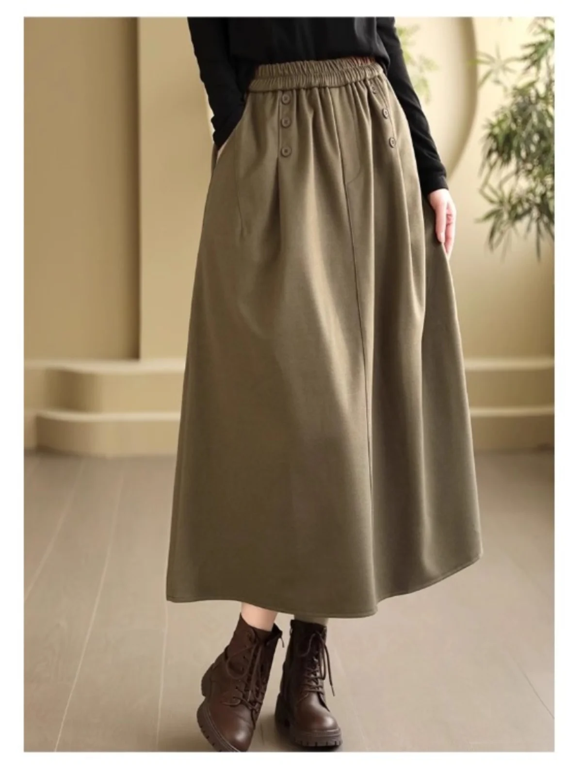 الرجعية الصوفية ألف خط ميدي تنورة المرأة الخريف الشتاء حجم كبير إخفاء الورك التخسيس عادية واسعة هيم تنورة عالية الخصر #2