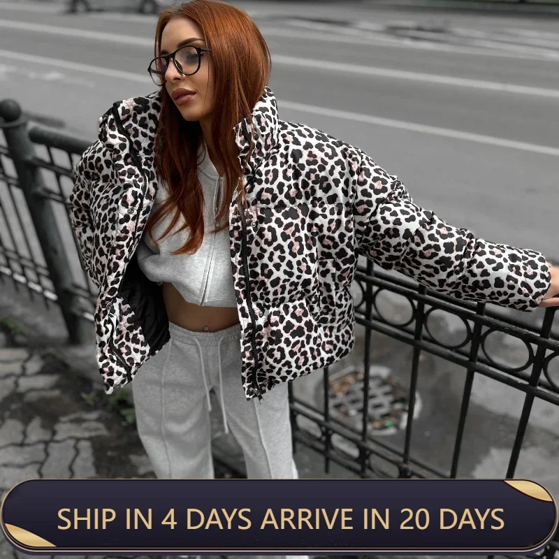 2024 New Women's Winter Short Leopard Print Coat Oversized Thick With European American Fashion Design Personalized Jacket