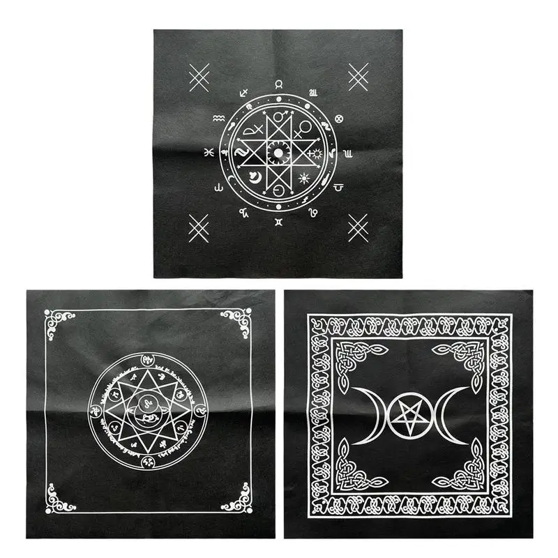 49x49cm Tarots Tablecloth Triple Moon Pentagrams Pagan Altar Cloth Flannel Tarots Cloth Divination Astrology Board Game