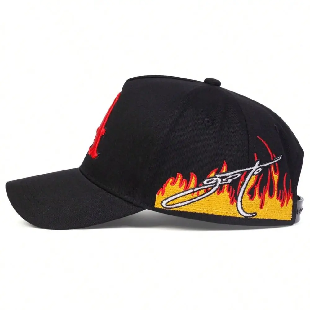 Casual Flame Baseball Cap Cotton Red Letter A Embroidery Dad Hat Adjustable Hip-hop Trucker Hat For Men Women