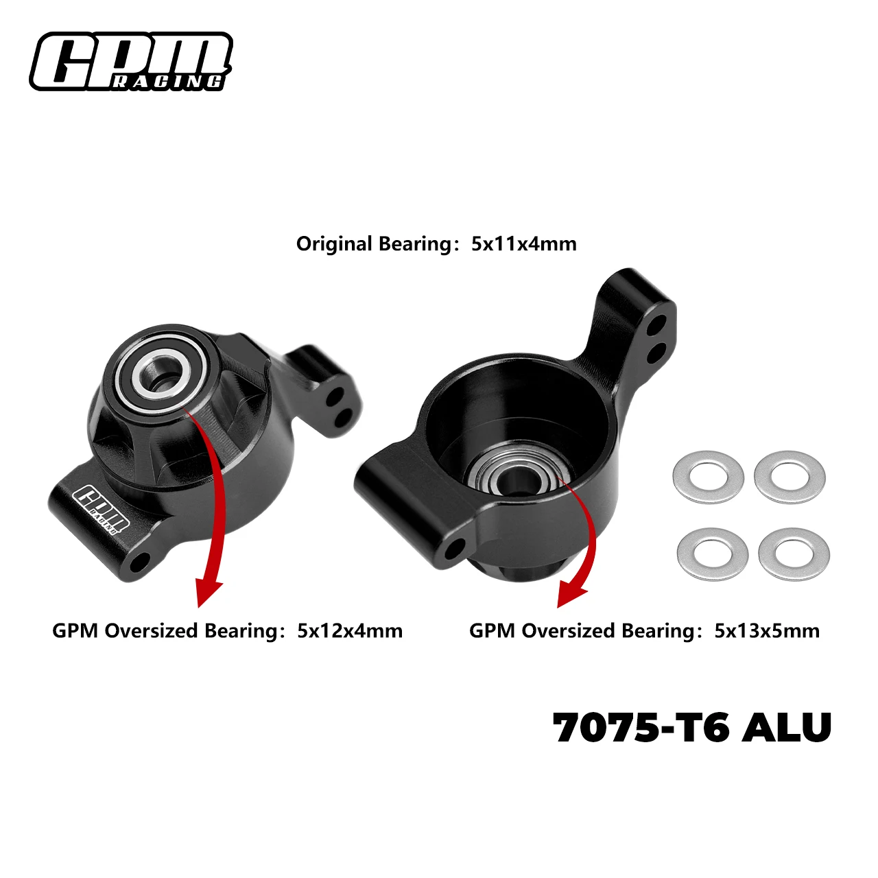 GPM 7075 Alloy Rear Hus Stub Carriers With Oversize Bearing TAMIYA 1/10 DT-04 RC
