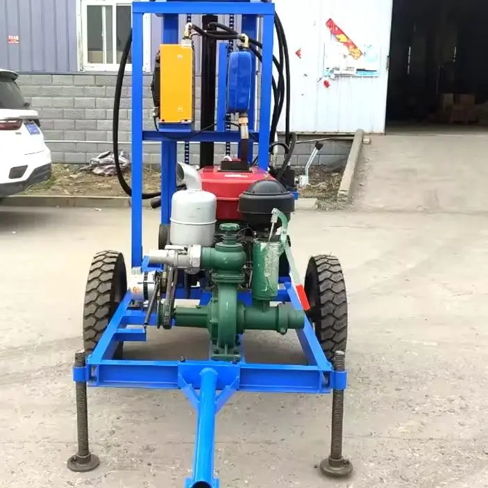 

Customized Flexible Mobile Water Well Drilling Rig Diesel 35HP Hydraulic 100m Drilling High Quality Wheel Type Machine