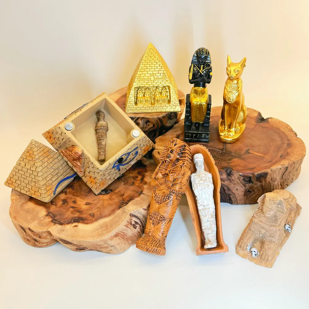 Ancient Egypt Resin Figurine Set, Pyramid, Pharaoh, Bastet Cat, Sarcophagus Mummy Statue, Home Decor Tourist Souvenir