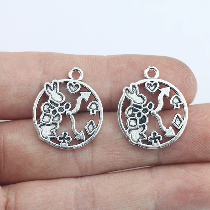 Newest 12Pcs 20*23mm Antique Silver Color Alloy Cute Rabbit Charms Necklace Earring Pendant For DIY Jewelry Making Findings