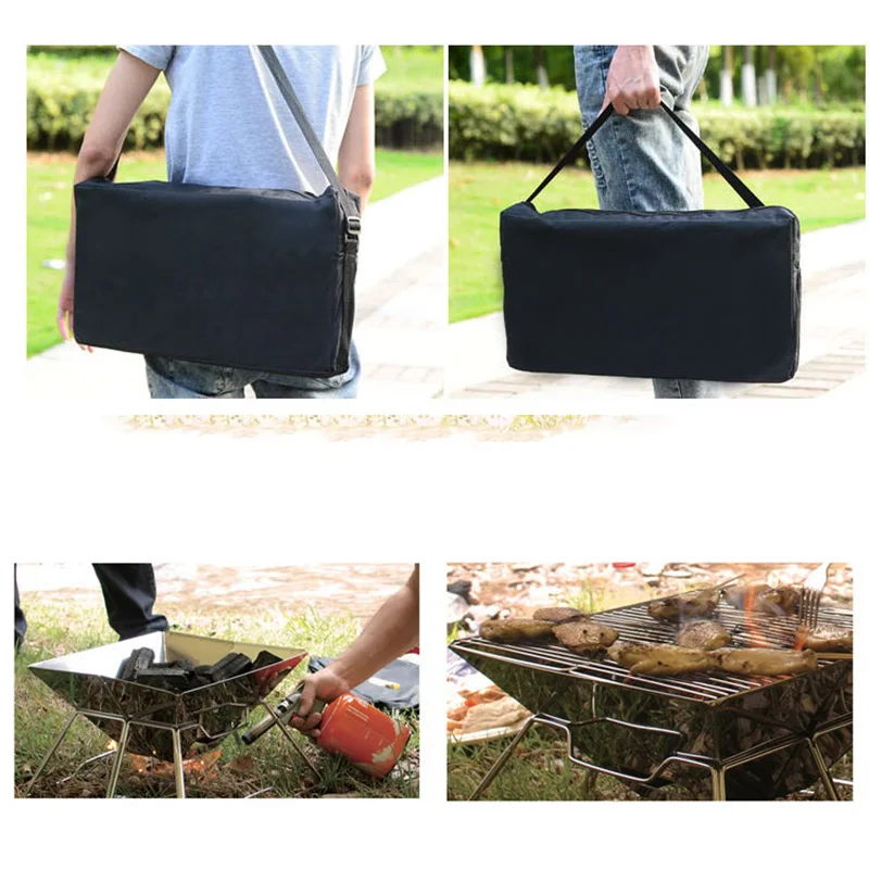 Portable BBQ Grill Stove Charcoal Camping Barbecue Tool Folding Camp Picnic Grilling Shelf Rack Stand for Outdoor Hiking Kitchen