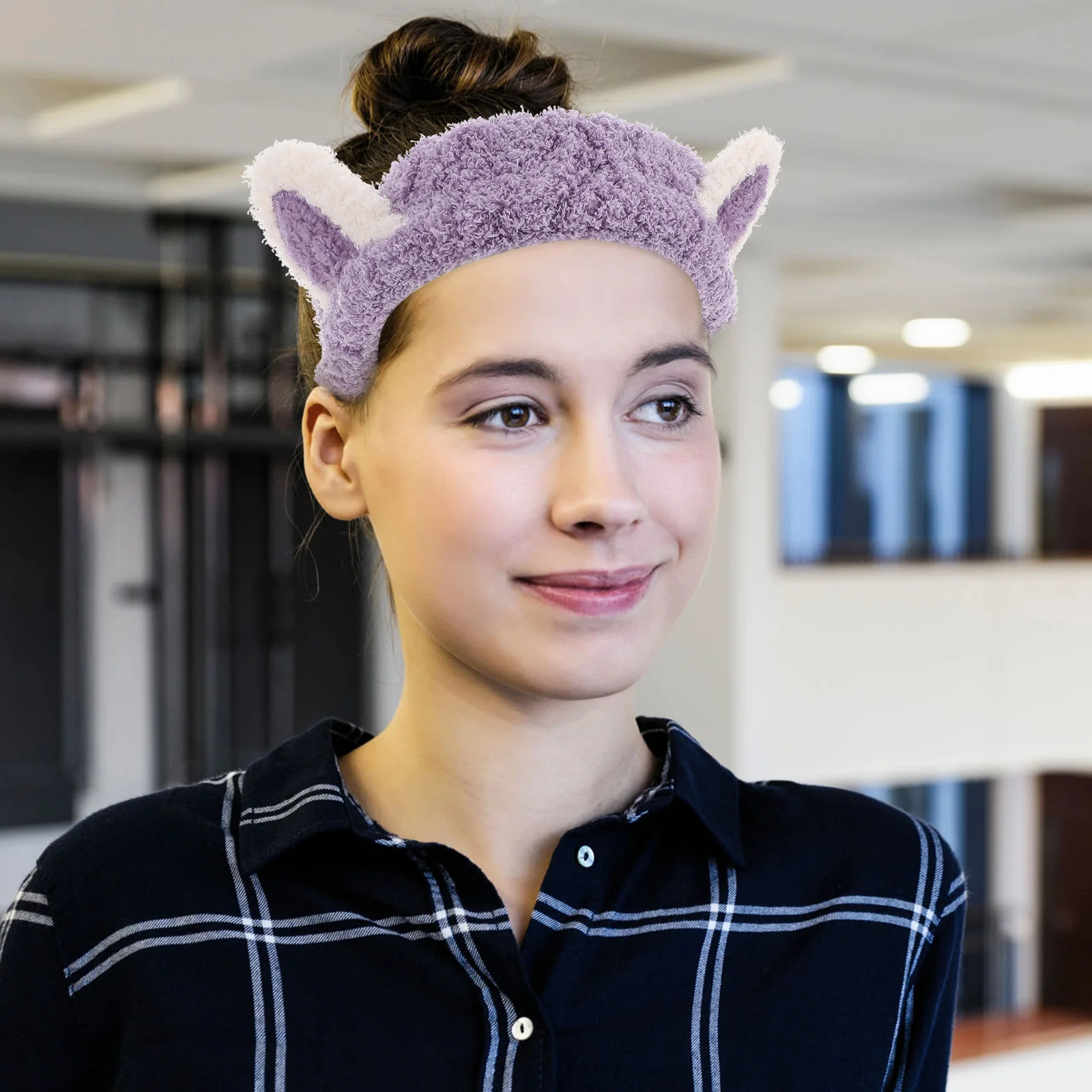 

Soft Cat Ears Headband Makeup Hair Wrap Face Washing Non Slip Adjustable Fit For Halloween Cosplay Women Purple