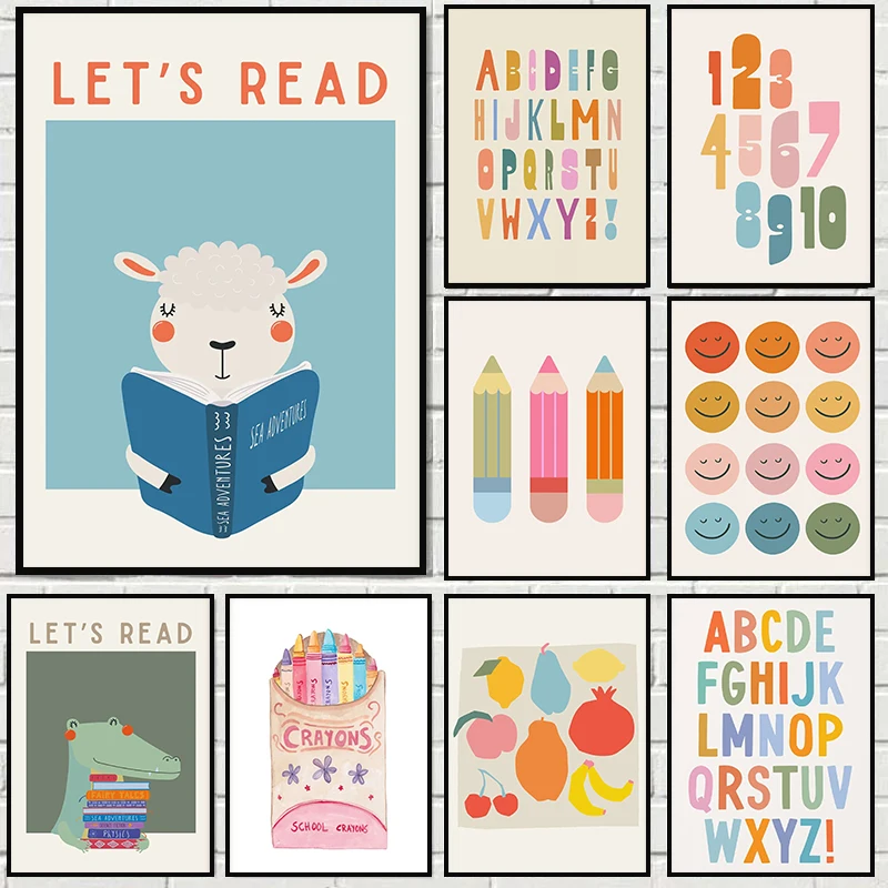 Kids Reading Colorful Posters Cute Toddler Classroom Modern Nursery Prints Canvas Painting Wall Pictures Home Kid's Room Deco
