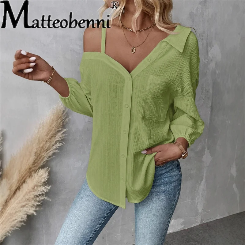 2025 Women Blouse Autumn Solid Color Sexy Hollow out Design Shirts New Casual Loose Long Sleeve Shirt Office Ladies Blusas Mujer