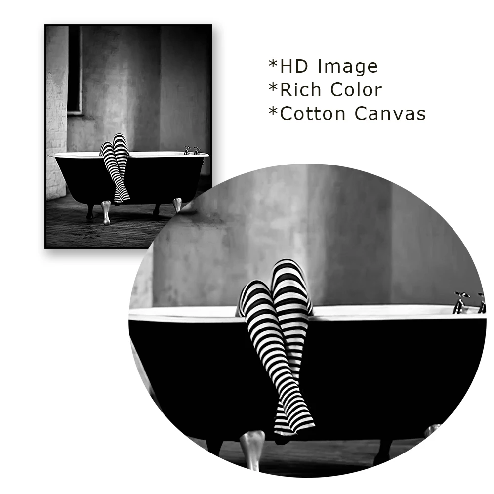 Woman in Bathtub Print Poster Black and White Woman Bathroom Canvas Painting Girls Vintage Wall Art Toilet Fashion Decoration