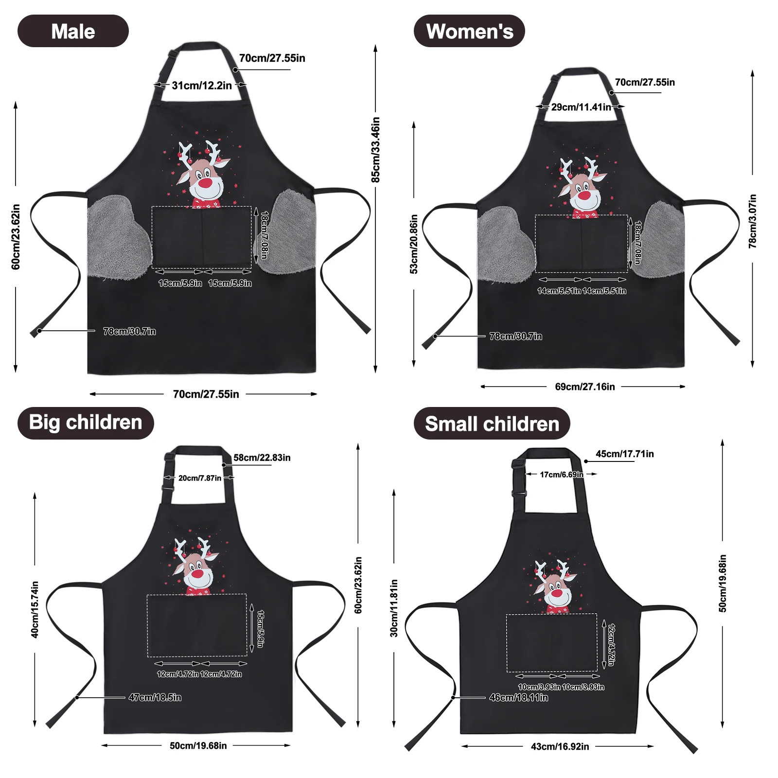 Kitchen Apron for Men Women Christmas Series Oil-proof Waterproof Adult Kids Waist Aprons Coffee Overalls Wipe Hand Family Apron