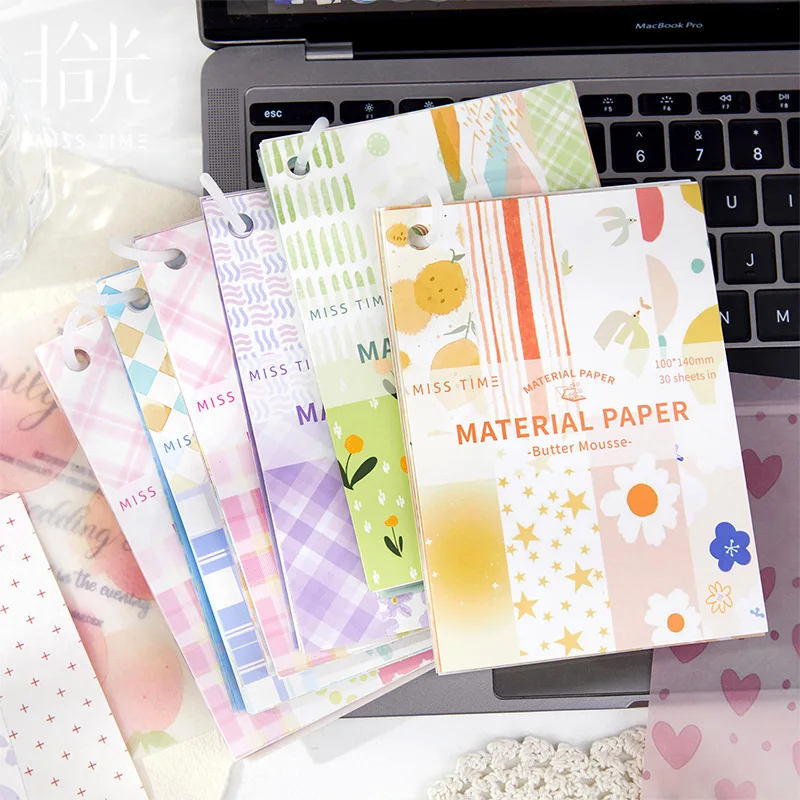 30 pçs/lote Memo Pads Material Papel Creme Saquinho Diário Scrapbooking papel Cartão Fundo Decoração Papel