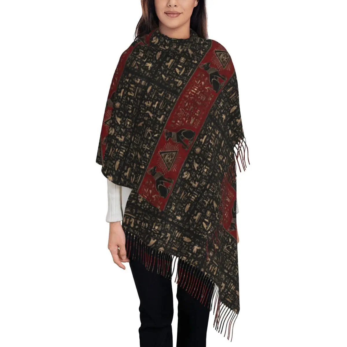 Egyptian Hieroglyphs And Deities Scarf Tassel Scarves for Women Soft Warm Shawls and Wraps Large Fall Winter Shawl Wrap