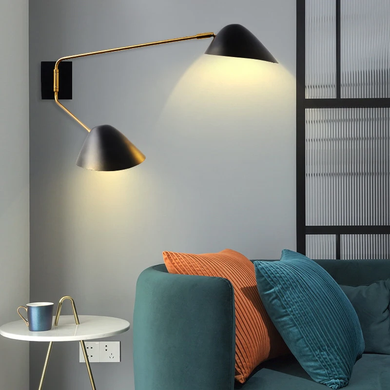 

Modern Black Gold Wall Lamp Swing Arm Wall Sconce Adjustable Metal Wall Light Fixture Living Room Bedroom Bedside Reading