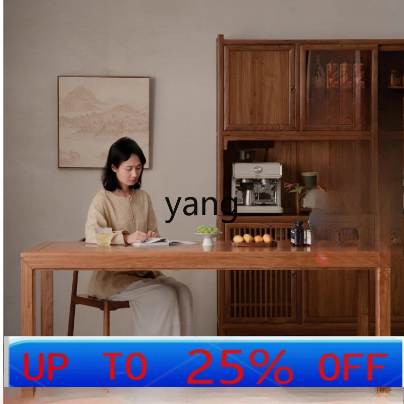 LMMsolid wood new Chinese style calligraphy table large board long desk living room elm double workbench