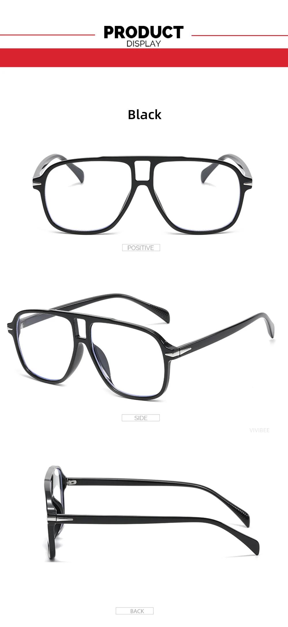 VIVIBEE Vintage Blaulichtfilter-Brille Schwarze Transparente Gläser Damen 2026 Herren Computer-Blaulichtfilter-Brillen – Detail 7